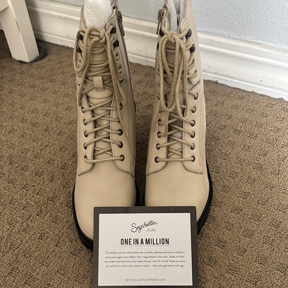Seychelles Cream Lace Up Boots with Smooth Leather and High Top Design